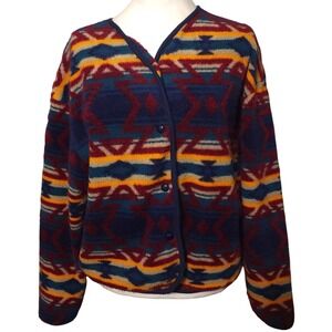 VTG Women's Westbourne Southwestern Aztec 
Fleece Button Up Cardigan Size S